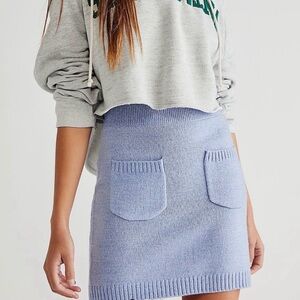 Free People Light Gray /Blue Knit Mini Skirt NWT